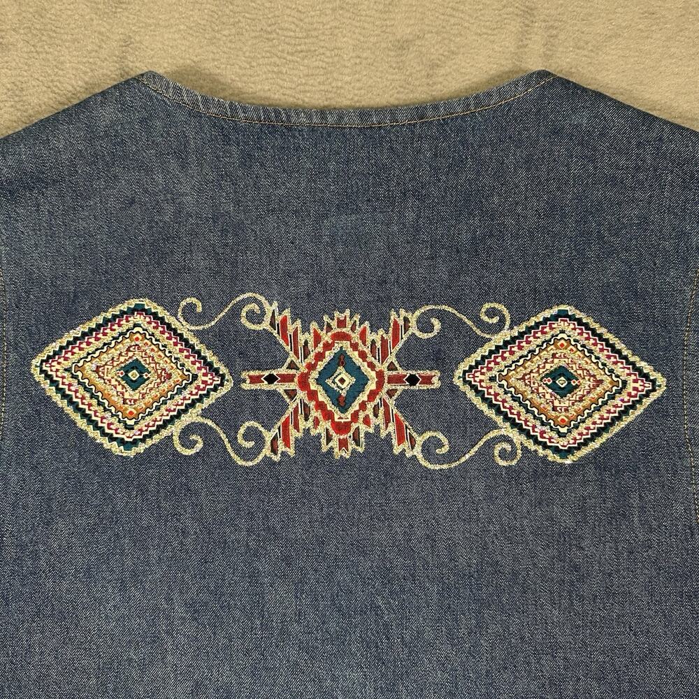 VTG Sun Belt Blues Denim Vest Blue Women’s Southwestern Embroidered Western Boho - Picture 8 of 8